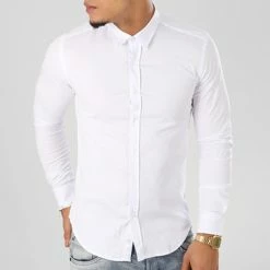 Remise ⭐ Chemise Manches Longues Slim Fit 112 Blanc de LBO 🤩