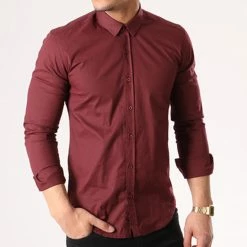 Offres 🤩 Chemise Manches Longues Slim Fit 401 Bordeaux de LBO 👍 -France LBO Soldes Boutique lbo 129494 fab shalbo 401 20180828T180843 04