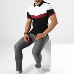 Bon marché 🤩 Polo Manches Courtes Tricolore Retro 427 Noir Blanc Bordeaux de LBO 👍 -France LBO Soldes Boutique lbo 136676 fab shalbo 427 20180903T143417 02