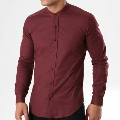 Remise 🤩 Chemise Manches Longues Col Mao Slim Fit 402 Bordeaux de LBO 🛒 -France LBO Soldes Boutique lbo 136699 fab shalbo 402 20180903T143417 04