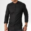 Grosses soldes 😍 Chemise Manches Longues Col Mao Slim Fit 403 Noir de LBO ❤️ -France LBO Soldes Boutique lbo 136701 fab shalbo 403 20180903T143458 01