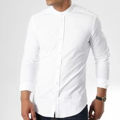 De gros 🥰 Chemise Manches Longues Col Mao Slim Fit 404 Blanc de LBO 🧨