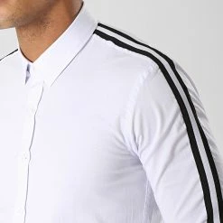 Promo ❤️ Chemise Manches Longues Avec Bandes Slim Fit 460 Blanc de LBO 😍 -France LBO Soldes Boutique lbo 141840 FAB SHALBO 460 20190419T140527 03