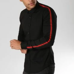 Sortie 👏 Chemise Manches Longues Avec Bandes Slim Fit 543 Noir de LBO 👏