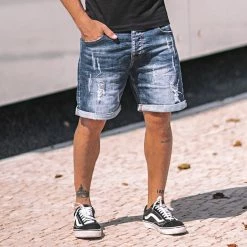 Meilleure vente ❤️ Short Jean Avec Dechirures LB054-B1 Bleu Brut de LBO 🥰 -France LBO Soldes Boutique lbo 164506 FAB LBO LB054 B1 BRUT DESTR 20210528T073502 05