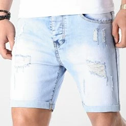 Acheter 🔥 Short Jean Avec Dechirures LB054-B5 Bleu Clair de LBO 🧨