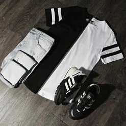 Bon marché 🛒 Lot de 2 Tee 👕 Shirts Oversize Avec Bandes 718 Noir Et Blanc de LBO 🎁 -France LBO Soldes Boutique lbo 173224 FAB SHALBO 718 TPDT 20210330T084150 05