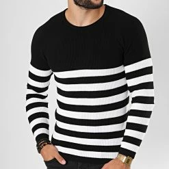 Le moins cher 🔔 Pull Avec Rayures Mariniere JUM-02 Noir de LBO 🎉