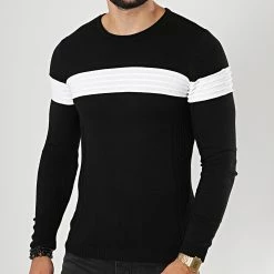 Meilleur prix 🌟 Pull Avec Bande Blanche JUM-05 Noir de LBO 💯