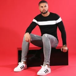 Meilleur prix 🌟 Pull Avec Bande Blanche JUM-05 Noir de LBO 💯 -France LBO Soldes Boutique lbo 180511 FAB LBO 1006 JUM 05 TPDT 20200224T165918 05