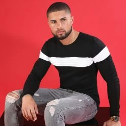 Meilleur prix 🌟 Pull Avec Bande Blanche JUM-05 Noir de LBO 💯 -France LBO Soldes Boutique lbo 180511 FAB LBO 1006 JUM 05 TPDT 20200224T165922 06