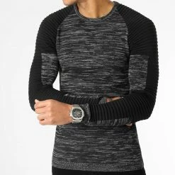 Meilleur prix 🔥 Pull Avec Empiecement Noir JUM-08 Anthracite Chiné de LBO 💯