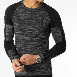 Meilleur prix 🔥 Pull Avec Empiecement Noir JUM-08 Anthracite Chiné de LBO 💯 -France LBO Soldes Boutique lbo 180514 LBO 1006 JUM 08 20221128T155002 01