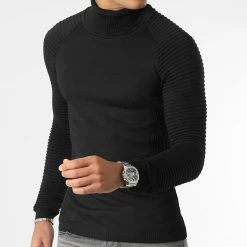 Nouveau 🧨 Pull Col Roulé Avec Empiecement Uni JUM-12 Noir de LBO ⌛