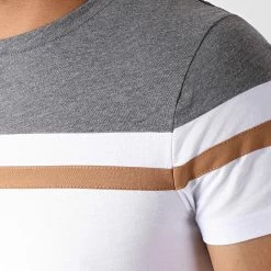 Vente flash 👏 Tee 👚 Shirt Slim Fit Tricolore 727 Anthracite Blanc Camel de LBO 👍 -France LBO Soldes Boutique lbo 181051 FAB SHALBO 727 20190527T165924 03