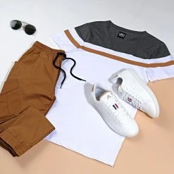 Vente flash 👏 Tee 👚 Shirt Slim Fit Tricolore 727 Anthracite Blanc Camel de LBO 👍 -France LBO Soldes Boutique lbo 181051 FAB SHALBO 727 TPDT 20191105T163350 06