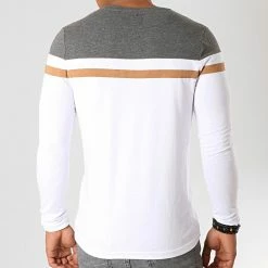 Bon marché ⌛ Tee 👕 Shirt Manches Longues Tricolore 844 Anthracite Blanc Camel de LBO 😍 -France LBO Soldes Boutique lbo 191695 FAB SHALBO 844 20190902T134715 05