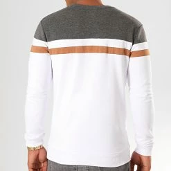 Bon marché ✔️ Sweat Crewneck Tricolore 845 Anthracite Blanc Camel de LBO 👏 -France LBO Soldes Boutique lbo 192059 FAB SHALBO 845 20190930T162847 04