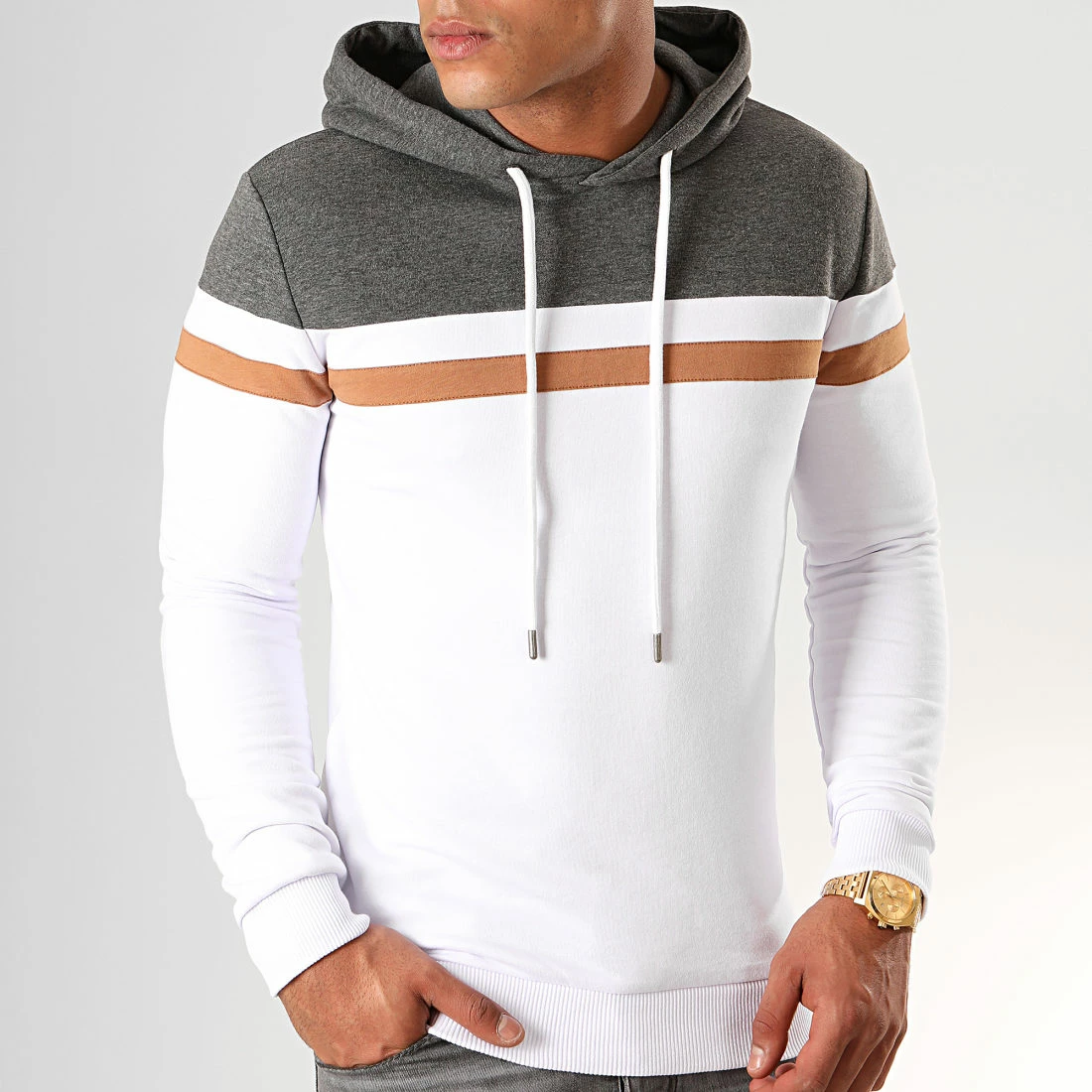 Coupon 🔥 Sweat Capuche Slim Fit Tricolore 843 Blanc Anthracite Camel de LBO 😀 3 Coupon 🔥 Sweat Capuche Slim Fit Tricolore 843 Blanc Anthracite Camel de LBO 😀