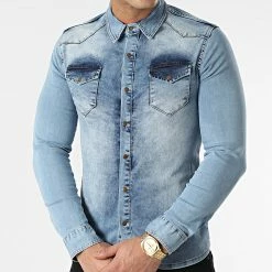 Tout neuf 🎁 Chemise Manches Longues Jean Super Skinny Fit 979 Bleu Denim de LBO 🎉