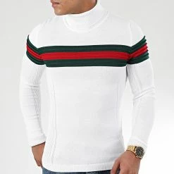 Meilleur prix 🥰 Pull Col Roulé Slim Fit Avec Bande Vert Et Rouge JUM-28 Blanc de LBO 😉 -France LBO Soldes Boutique lbo 197725 FAB LBO 1006 JUM 28 20191126T143257 03