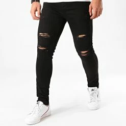 Sortie 😀 Jean Skinny Avec Déchirures 72215-B07 Noir de LBO 🎁