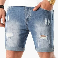 Meilleure affaire ✨ Short Jean Avec Dechirures LB054-B54 Bleu Medium de LBO 🎉