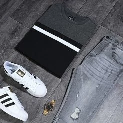 Budget ❤️ Sweat Crewneck Slim Fit Tricolore 959 Anthracite Blanc Noir de LBO 😍 -France LBO Soldes Boutique lbo 206336 FAB SHALBO 959 20191227T090542 05