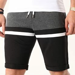 Promo 🤩 Short Jogging Tricolore 1059 Noir Anthracite Blanc de LBO 😍