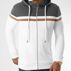 Tout neuf 👍 Sweat Zippé Capuche Tricolore 1138 Blanc Anthracite Camel de LBO 🧨