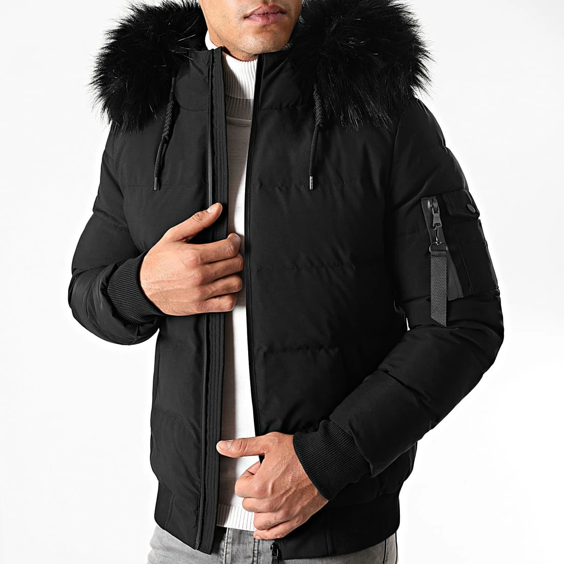 Promo 🎉 Doudoune Capuche Poche Bomber Avec Fourrure Noir de LBO 👏 3 Promo 🎉 Doudoune Capuche Poche Bomber Avec Fourrure Noir de LBO 👏 – Image 2