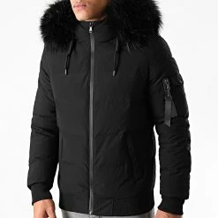Promo 🎉 Doudoune Capuche Poche Bomber Avec Fourrure Noir de LBO 👏