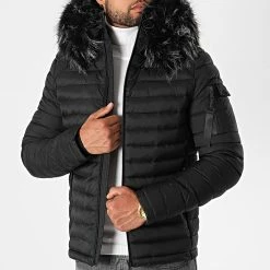 Budget 🧨 Doudoune Capuche Ultralight Avec Fourrure Noir Melange de LBO ⌛