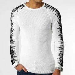 Meilleure affaire ⭐ Pull JUM-36 Blanc Noir de LBO 👏