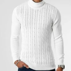 Budget 🤩 Pull Col Roulé Torsades JUM-46 Blanc de LBO 💯