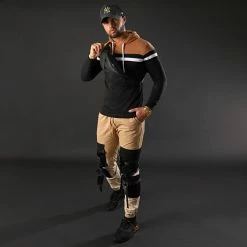 Promo 🎉 Sweat Capuche Slim Fit Tricolore 1273 Camel Blanc Noir de LBO 🔔 -France LBO Soldes Boutique lbo 225843 FAB SHALBO 1273 20201231T102847 06