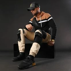 Promo 🎉 Sweat Capuche Slim Fit Tricolore 1273 Camel Blanc Noir de LBO 🔔 -France LBO Soldes Boutique lbo 225843 FAB SHALBO 1273 20201231T102849 07