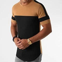 Meilleur prix 🔥 Tee 👚 Shirt Oversize A Bandes 1213 Camel Noir de LBO 🧨