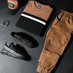 Le moins cher 😀 Sweat Crewneck Slim Fit Tricolore 1302 Camel Blanc Noir de LBO 😀 -France LBO Soldes Boutique lbo 226261 FAB SHALBO 1302 20200925T095834 03