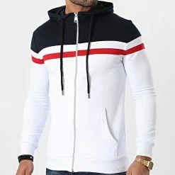 Acheter 🔔 Sweat Capuche Zippé Tricolore 1314 Bleu Marine Rouge Blanc de LBO ✨