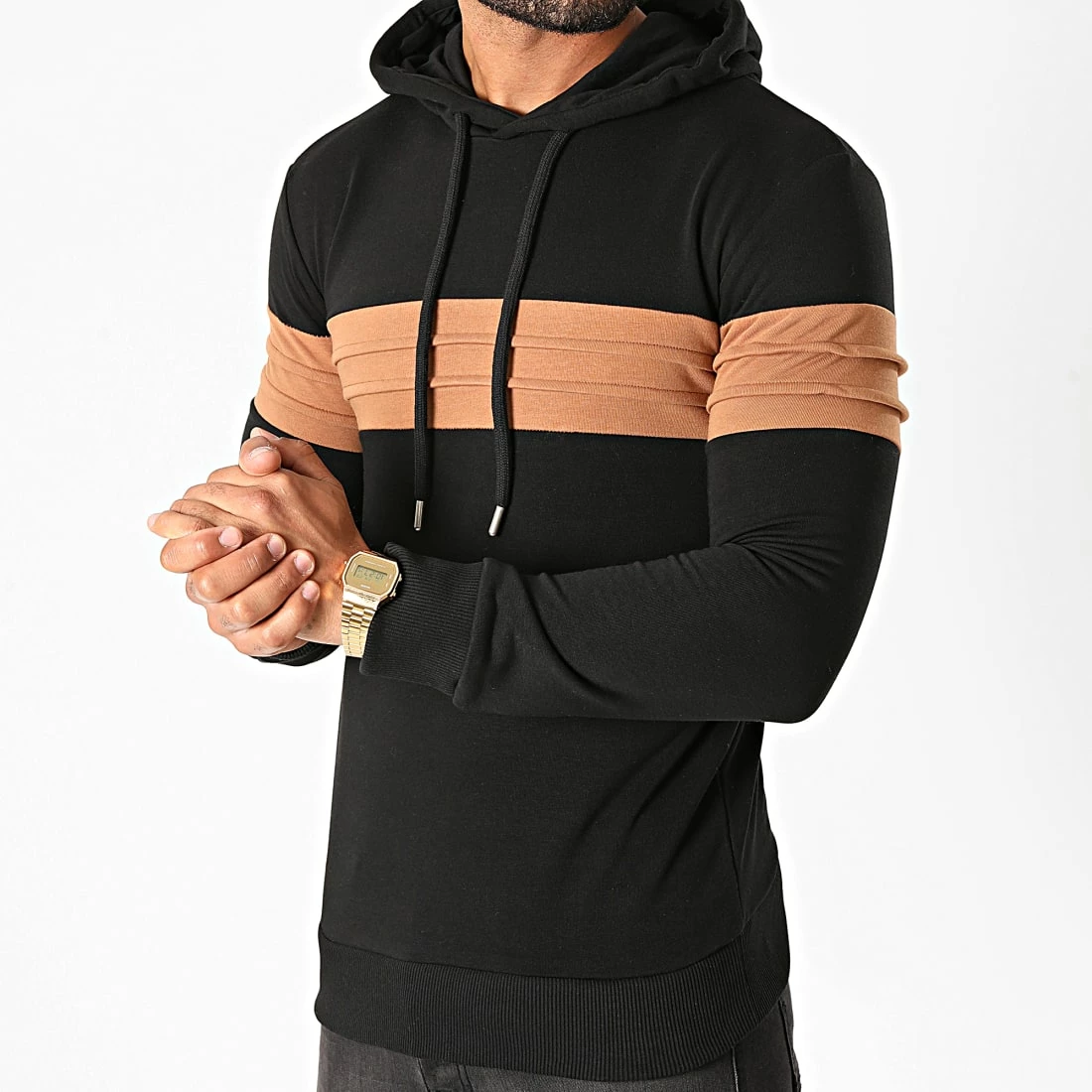 Nouveau 🤩 Sweat Capuche Bicolore 1293 Noir Camel de LBO ⌛ 3 Nouveau 🤩 Sweat Capuche Bicolore 1293 Noir Camel de LBO ⌛