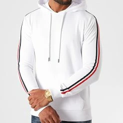 Meilleur prix 👍 Sweat Capuche Avec Bandes Bleu Blanc Rouge 1300 Blanc de LBO 🥰