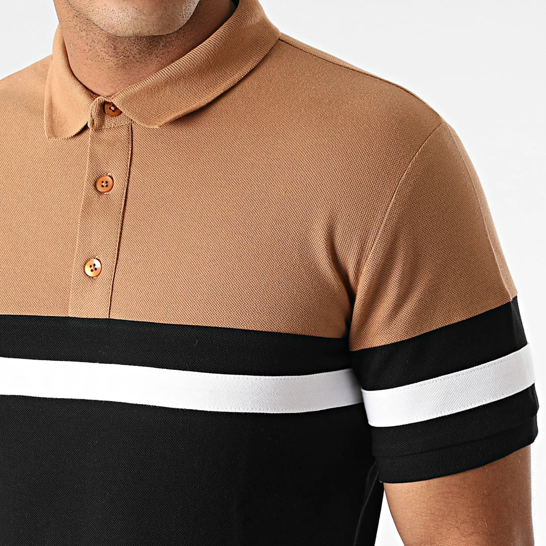 Meilleur prix ❤️ Polo Manches Courtes Piqué Tricolore 1398 Camel Blanc Noir de LBO 😀 3 Meilleur prix ❤️ Polo Manches Courtes Piqué Tricolore 1398 Camel Blanc Noir de LBO 😀 – Image 2