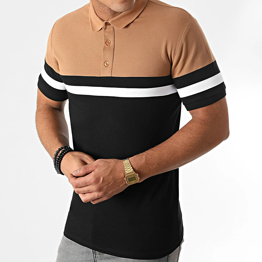 Meilleur prix ❤️ Polo Manches Courtes Piqué Tricolore 1398 Camel Blanc Noir de LBO 😀 5 Meilleur prix ❤️ Polo Manches Courtes Piqué Tricolore 1398 Camel Blanc Noir de LBO 😀 – Image 4