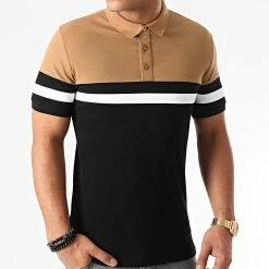 Meilleur prix ❤️ Polo Manches Courtes Piqué Tricolore 1398 Camel Blanc Noir de LBO 😀