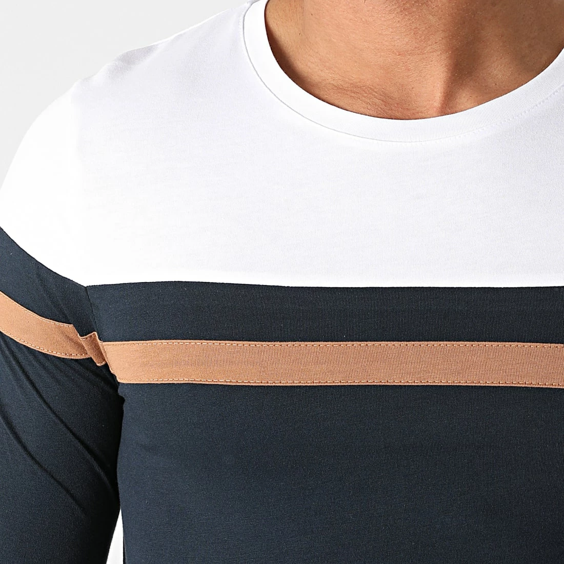 Vente flash ✨ Tee 👕 Shirt Manches Longues Tricolore 1359 Bleu Marine Camel Blanc de LBO 🤩 4 Vente flash ✨ Tee 👕 Shirt Manches Longues Tricolore 1359 Bleu Marine Camel Blanc de LBO 🤩 – Image 2