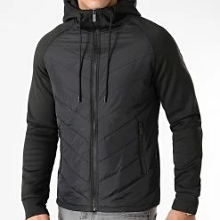 Nouveau 😍 Veste Zippée Capuche Bimatière 0002 Noir de LBO ❤️