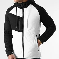 Promo 🔔 Veste Zippée Capuche Bimatière 0004 Blanc Noir de LBO 🌟