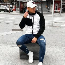 Promo 🔔 Veste Zippée Capuche Bimatière 0004 Blanc Noir de LBO 🌟 -France LBO Soldes Boutique lbo 236465 FAB 1070574 0004 20210727T082533 07
