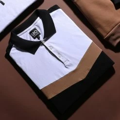 Meilleure affaire 👏 Polo Manches Courtes Tricolore 1389 Noir Blanc Camel de LBO 🤩 -France LBO Soldes Boutique lbo 238035 FAB SHALBO 1389 20201123T102840 06